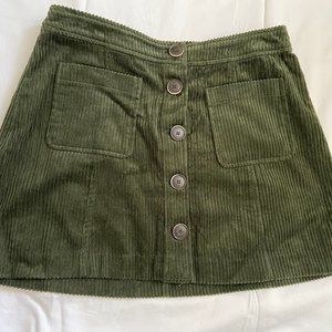 Women's Zara Green Corduroy Button Skirt